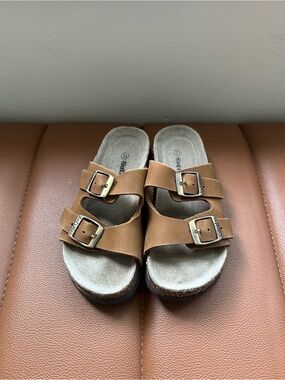 Kids Soft Moc Leather Suede 2 Strap Birk Brown Buckle Sandals Size 12